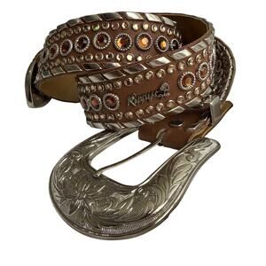 Kippys Belt Brown and Amber Swarovski Crystal Western Leather 36 Womens Western